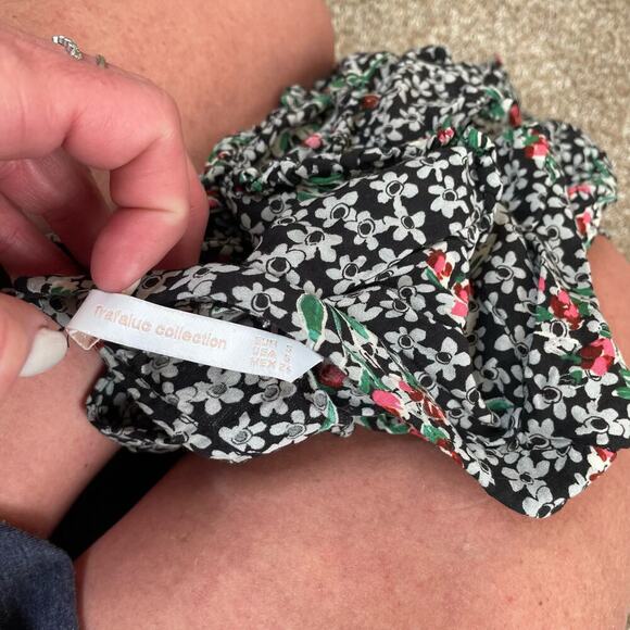 Zara blouse black ditsy floral print ruffle collar lightweight top SZ SM Zara - Picture 4 of 7